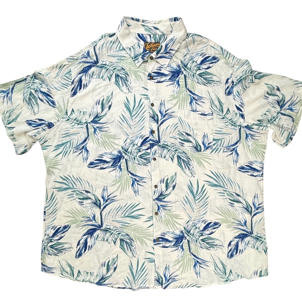 Johnny Bigg Mens 4XL Blue Tropical Leaf LinenBlend Button‎ Up Shirt J233SS203